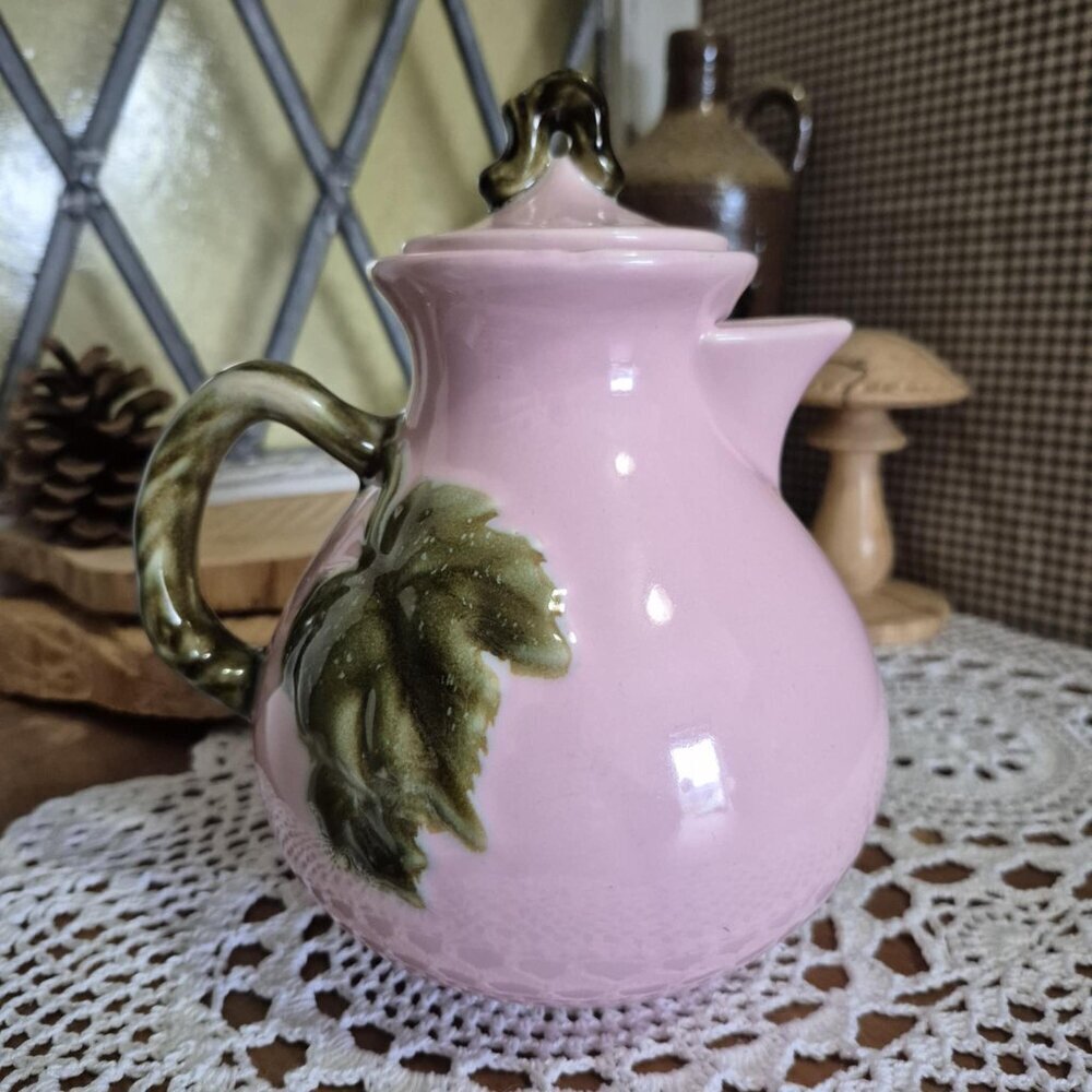 HULL POTTERY Tuscany Tokay 50s Vintage Pink & Green Vines Tea Set - Picture 6 of 16